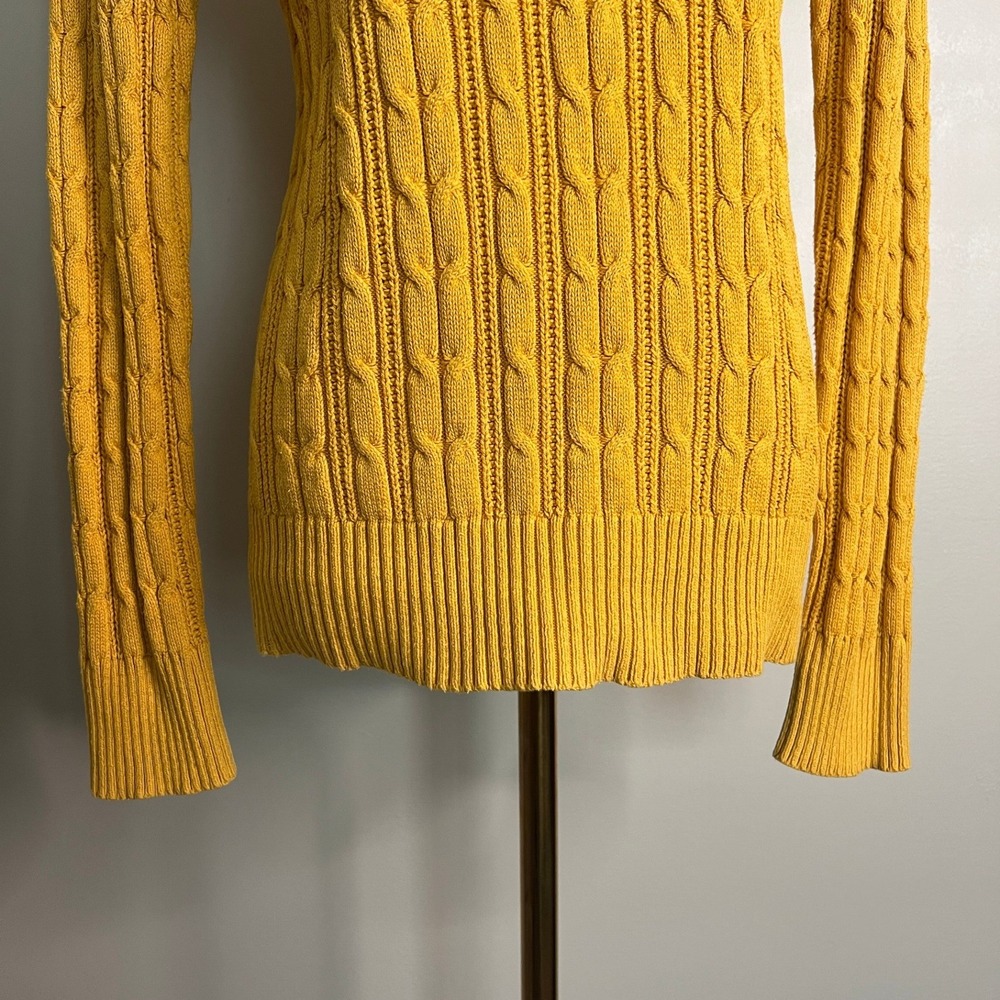 St Johns Bay Womens Mustard Yellow Cable Knit Crew Neck Sweater Size Small - Picture 4 of 9